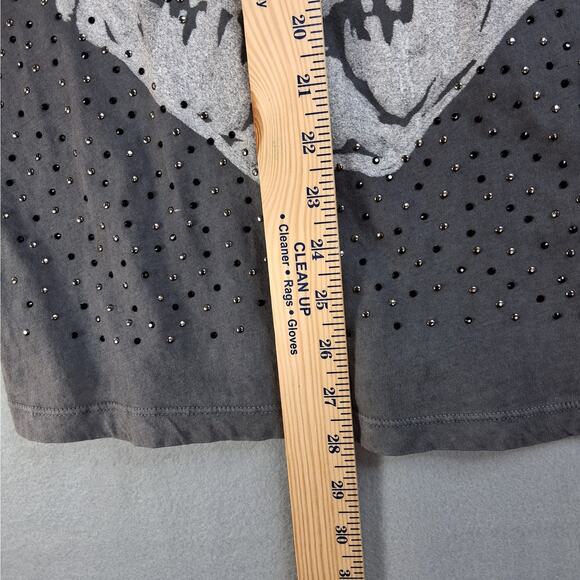 Affliction Skull T-Shirt Women's Large Gray Short Sleeves Studded Lace Cotton - Picture 10 of 11